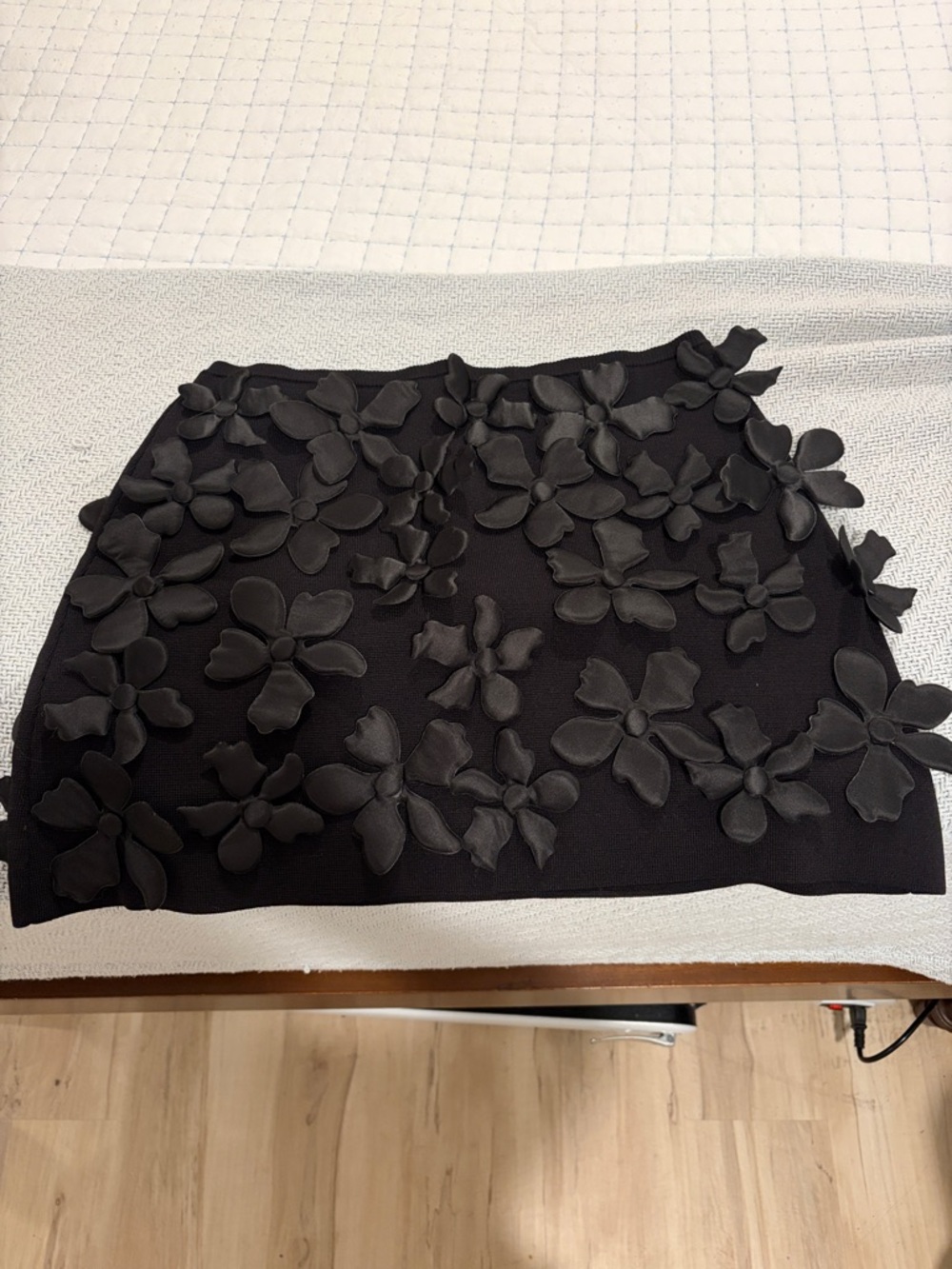 ZARA Black Floral Appliqué Mini Skirt - Women's Skirt